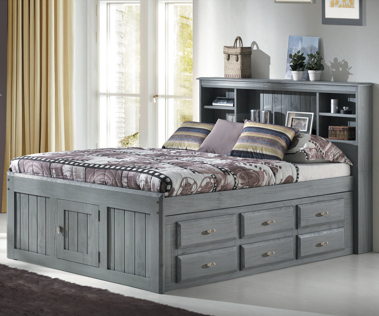 Westport Gray Full Bookcase Captains Bed